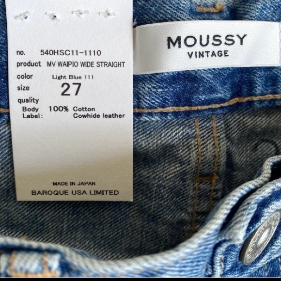 MOUSSY NWT Waipio Wide Straight Jeans Japanese Denim, Size 27 - Picture 5 of 10